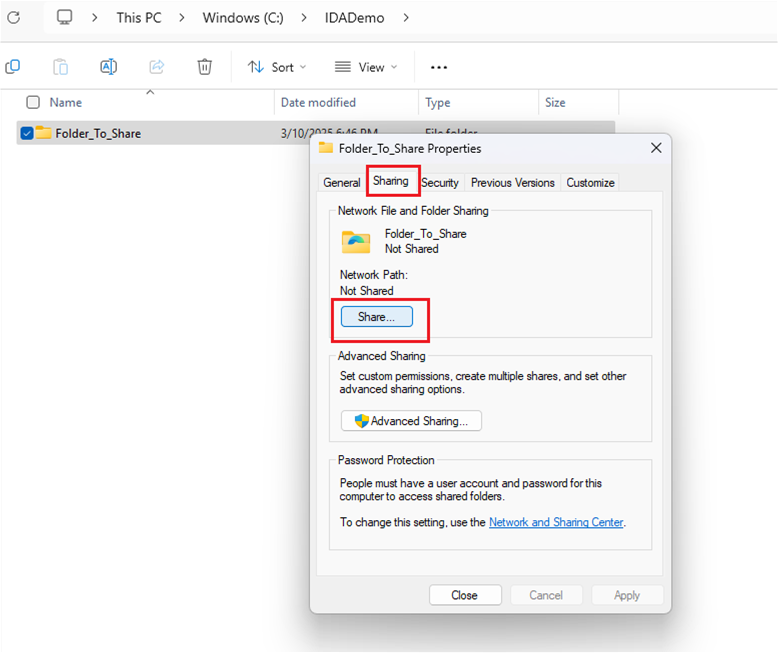 Navigate to the Sharing tab and click Share.